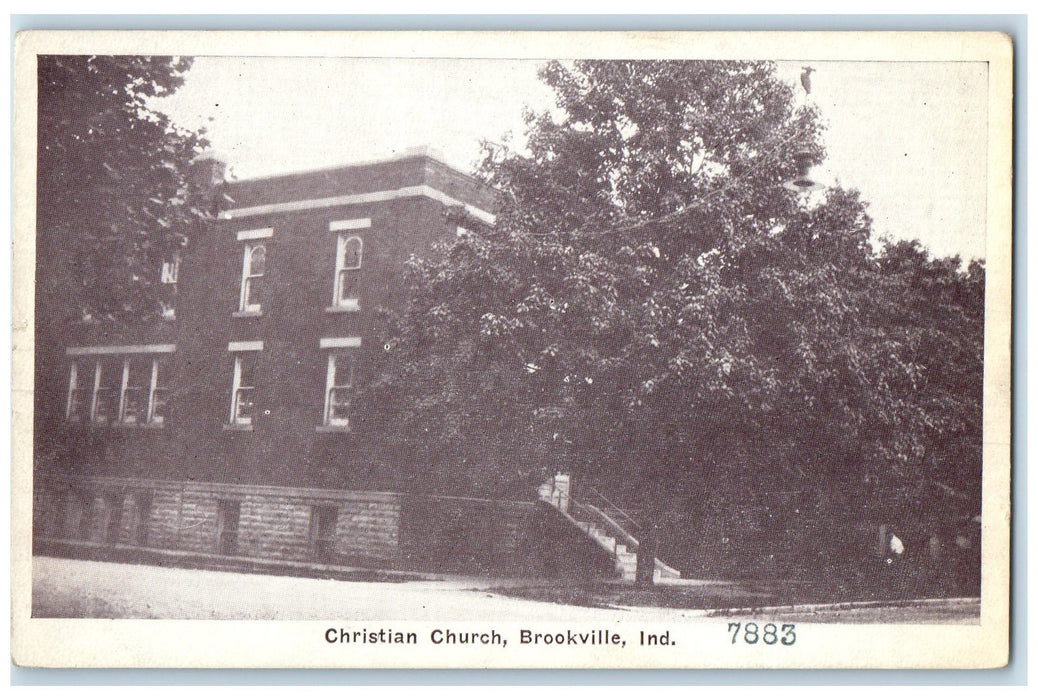 c1940s Christian Church Exterior Roadside Brookville IN Unposted Trees Postcard