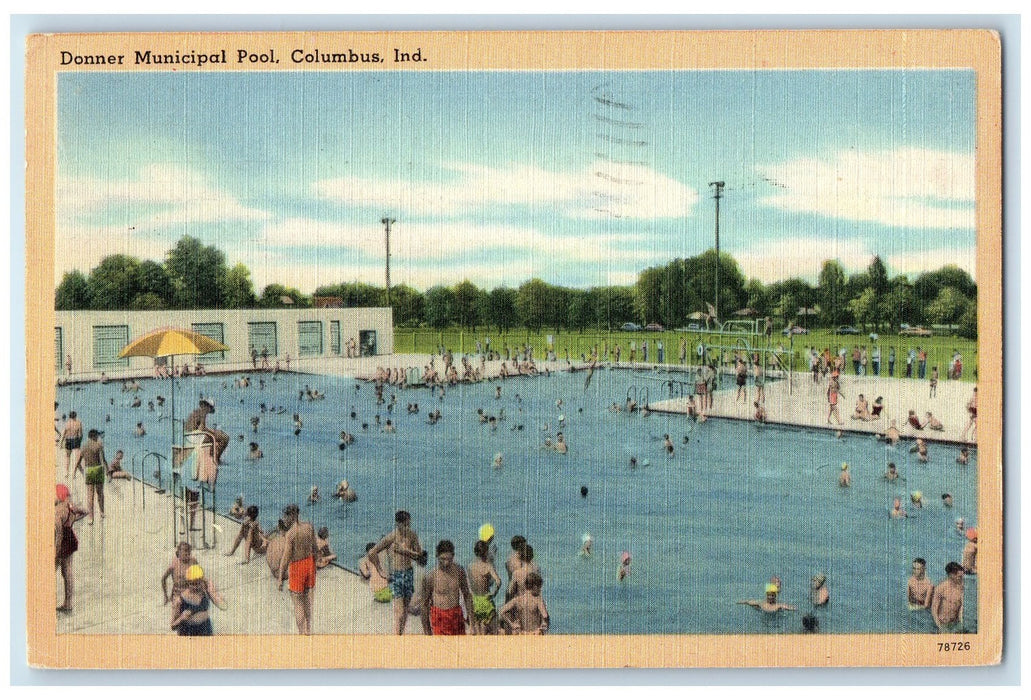 1950 Donner Municipal Pool Swimming Scene Columbus Indiana IN Posted Postcard