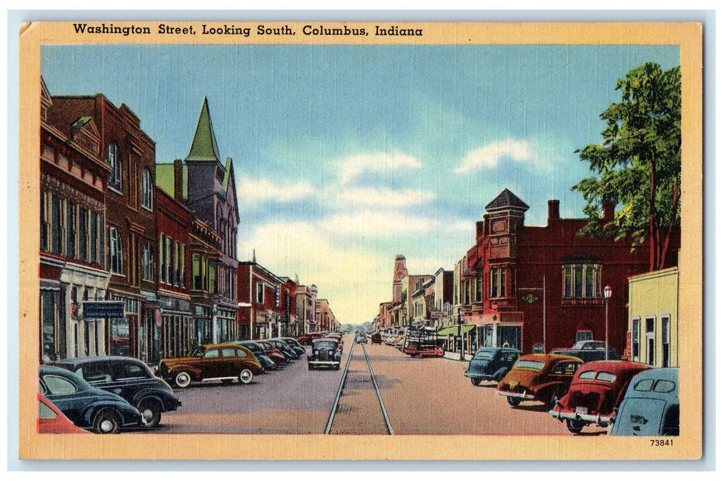 c1940's Washington Street Looking South Columbus Indiana IN Unposted Postcard