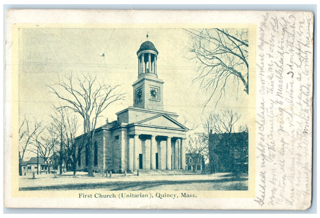 1904 First Church Unitarian Building Tower View Quincy Massachusetts MA Postcard