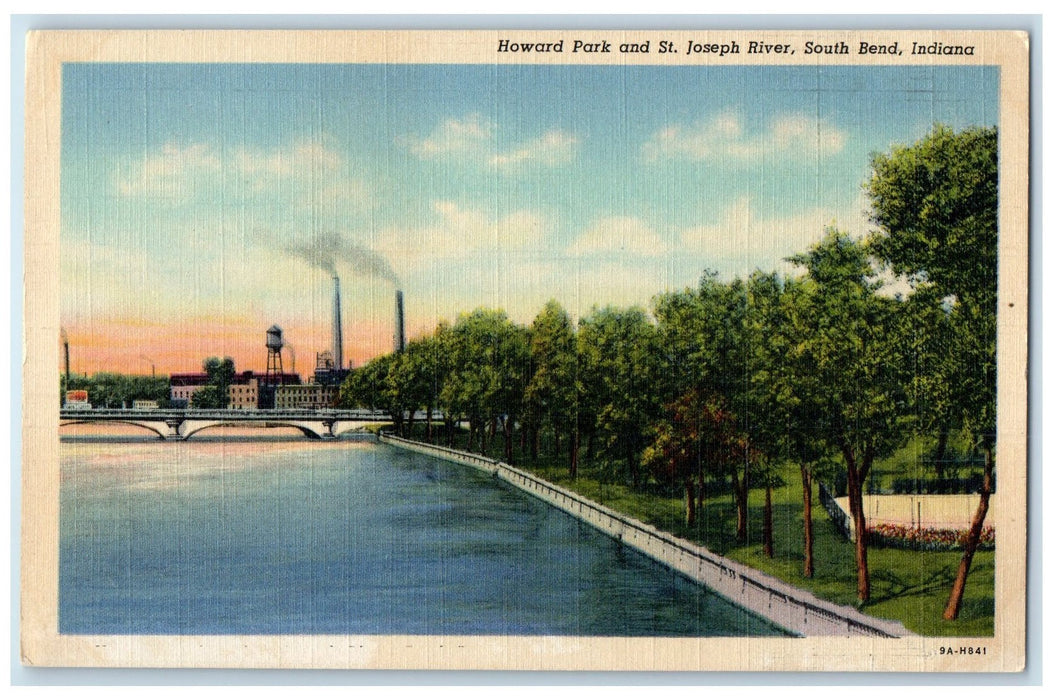 c1940s Howard Park And St. Joseph River South Bend Indiana IN Bridge Postcard