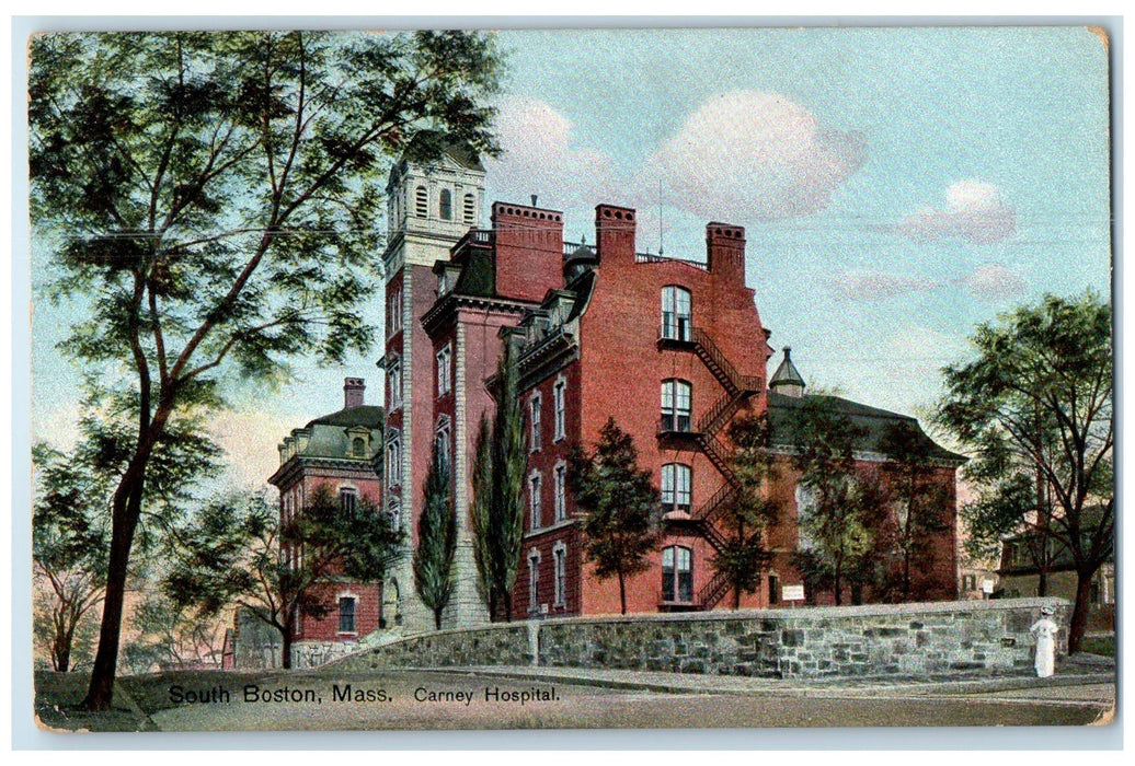c1950's Carney Hospital Building Roadside South Boston Massachusetts MA Postcard