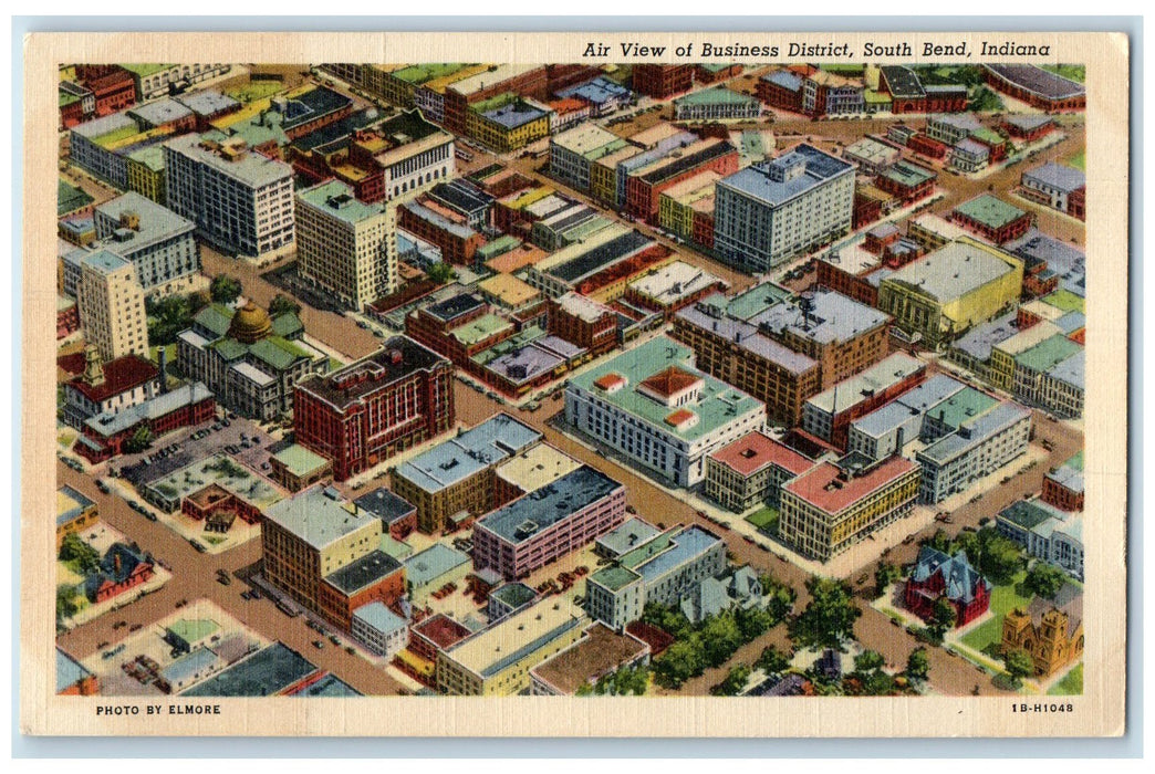 c1940s Air View Of Business District Buildings South Bend Indiana IN Postcard