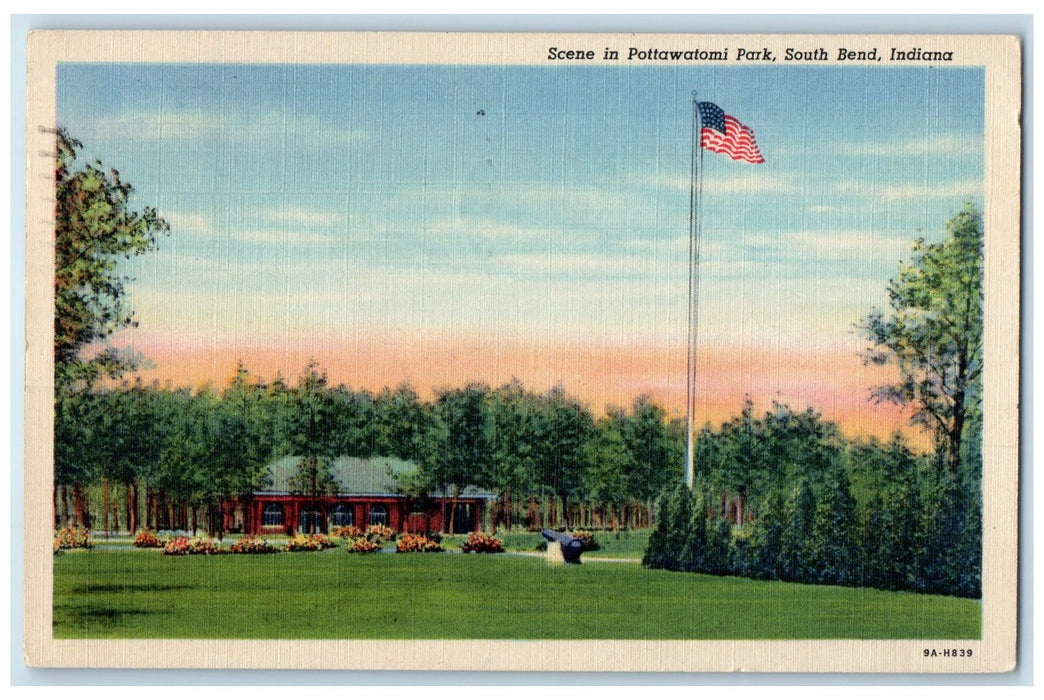 1955 Scene In Pottawatomi Park South Bend Indiana IN Posted Flagpole Postcard