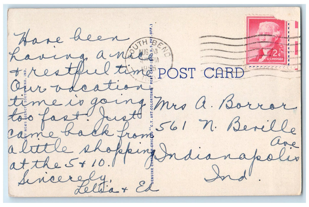 1955 Scene In Pottawatomi Park South Bend Indiana IN Posted Flagpole Postcard