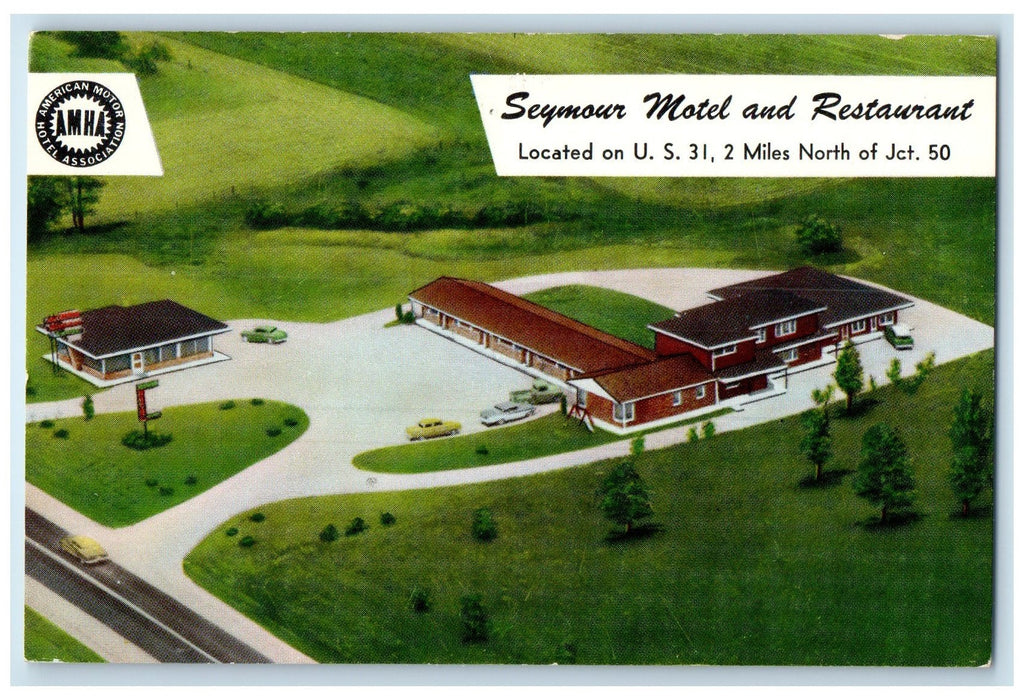 c1940s Seymour Motel And Restaurant Scene Seymour Indiana IN Unposted Postcard