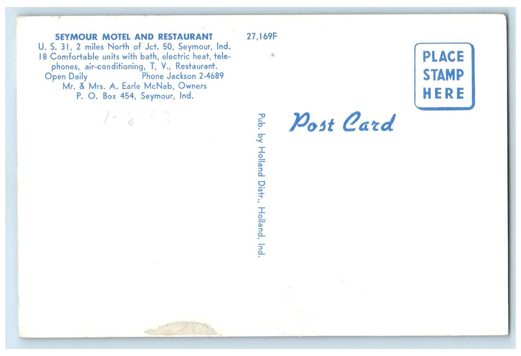 c1940s Seymour Motel And Restaurant Scene Seymour Indiana IN Unposted Postcard