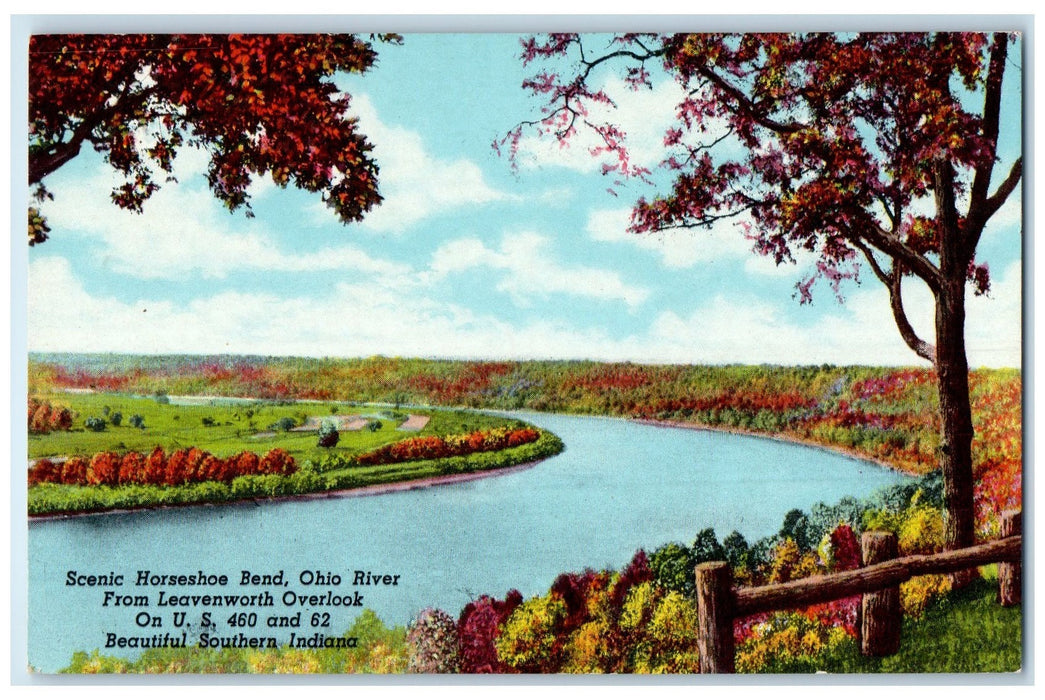 c1940's Scenic Horseshoe Bend Ohio River From Leavenworth Indiana IN Postcard