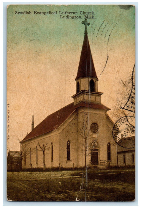 1911 Swedish Evangelical Lutheran Church Building Ludington Michigan MI Postcard