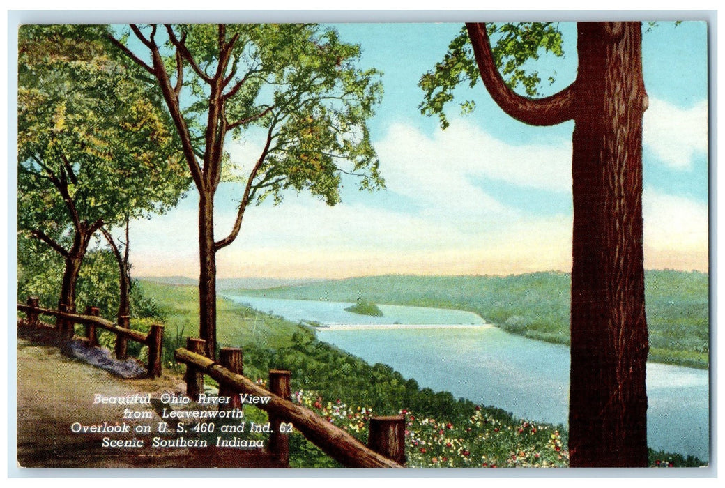 c1940's Beautiful Ohio River View From Leavenworth Indiana IN Unposted Postcard