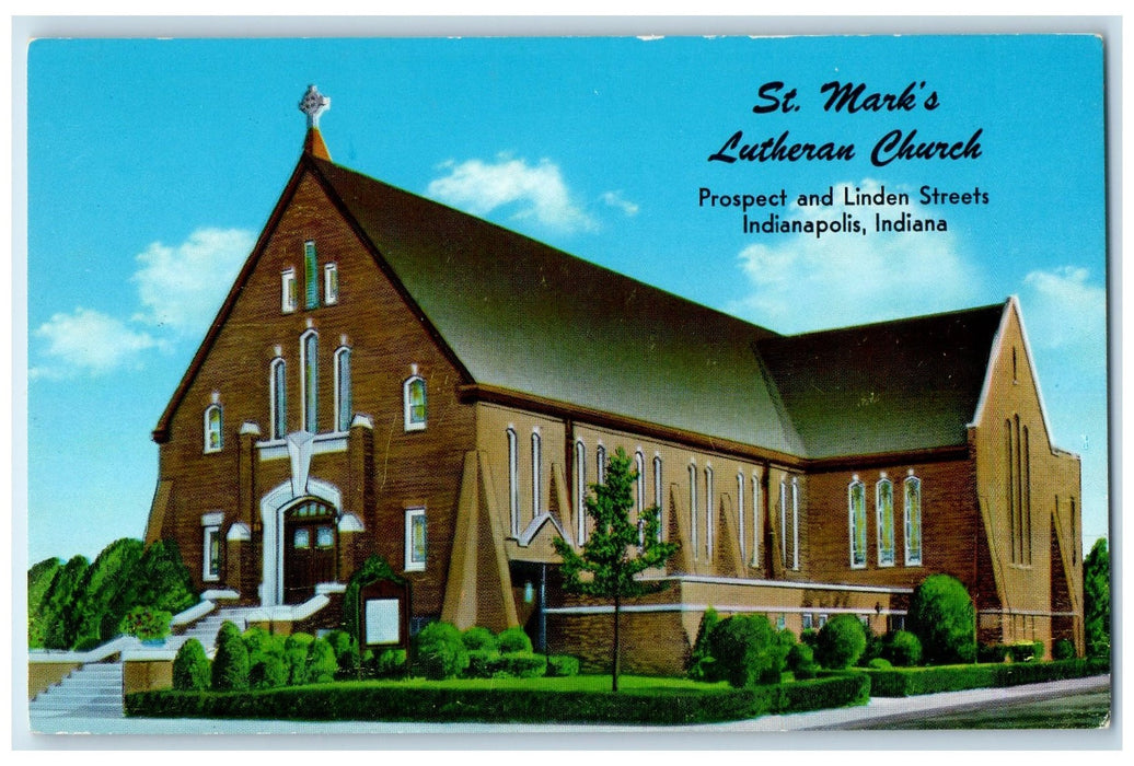 c1960's St. Mark's Lutheran Church Exterior Roadside Indianapolis IN Postcard