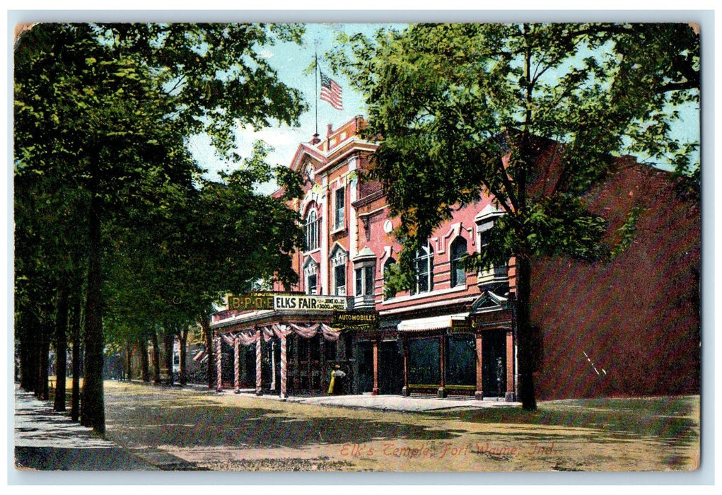 c1940's Elk's Temple Exterior Roadside Fort Wayne Indiana IN Unposted Postcard