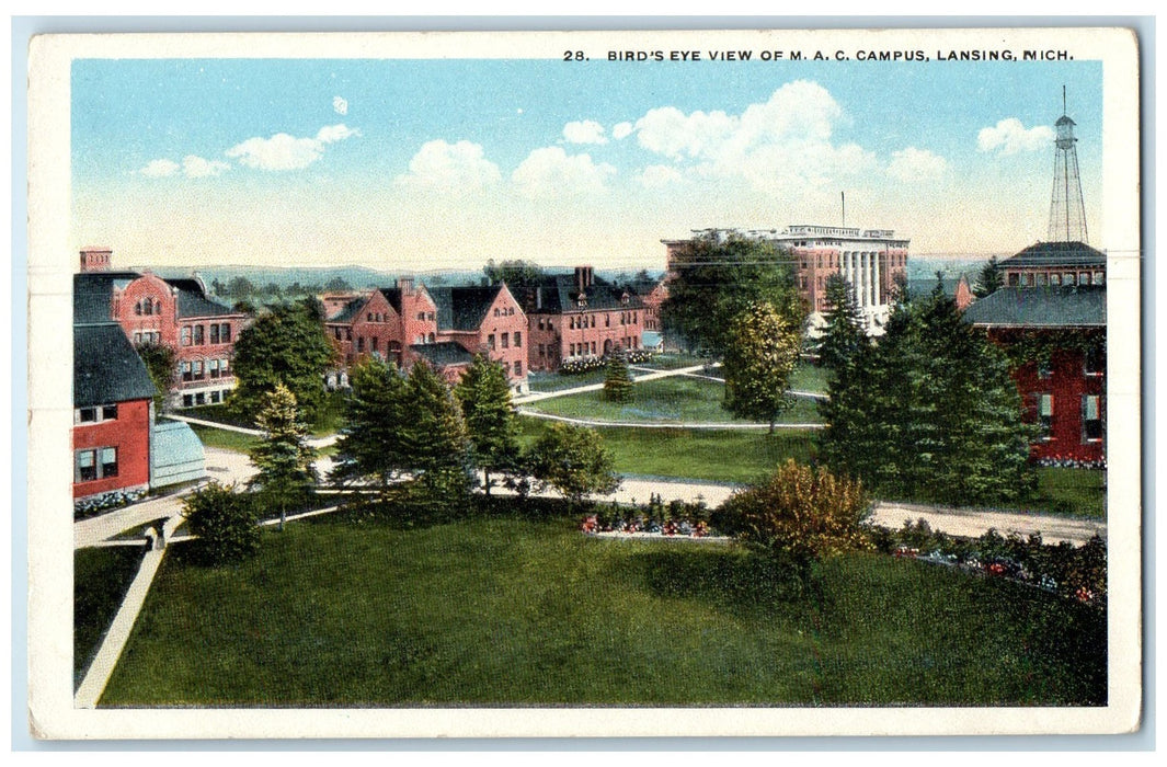 c1920's Birds Eye View MAC Campus School Buildings Lansing Michigan MI Postcard