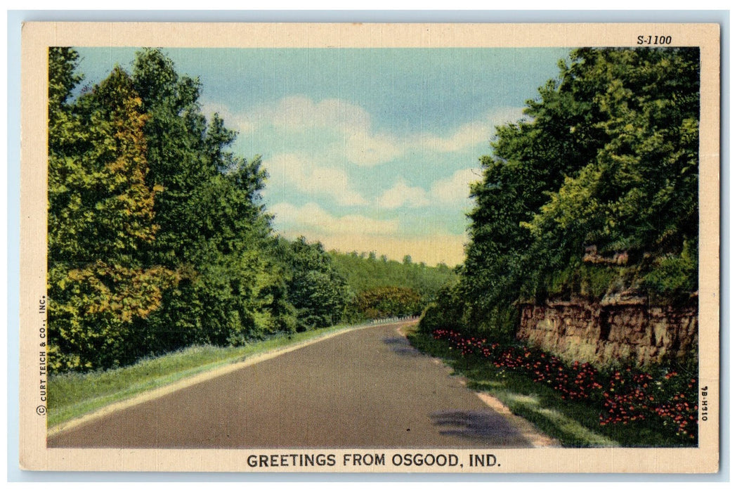 c1940's Greetings From Osgood Scenic Country Road Indiana IN Unposted Postcard