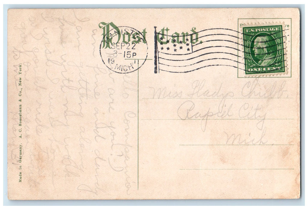 1911 Birdseye View Of Buildings Railroad Dirt Road Manistee Michigan MI Postcard
