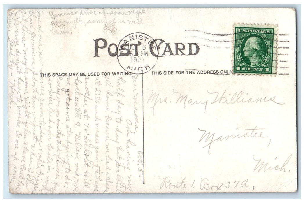 1921 Central High School Campus Building Students On Ground Manistee MI Postcard