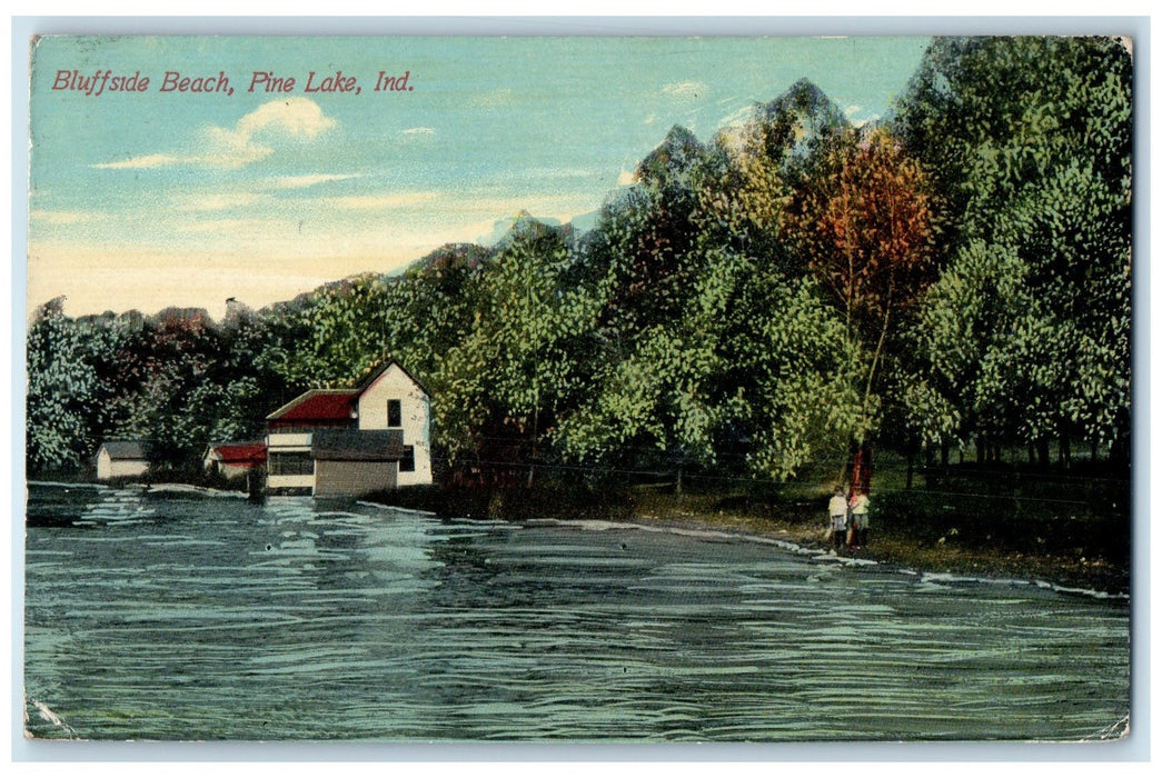 1910 Buffside Beach Children Scene Pine Lake Indiana IN Posted Vintage Postcard