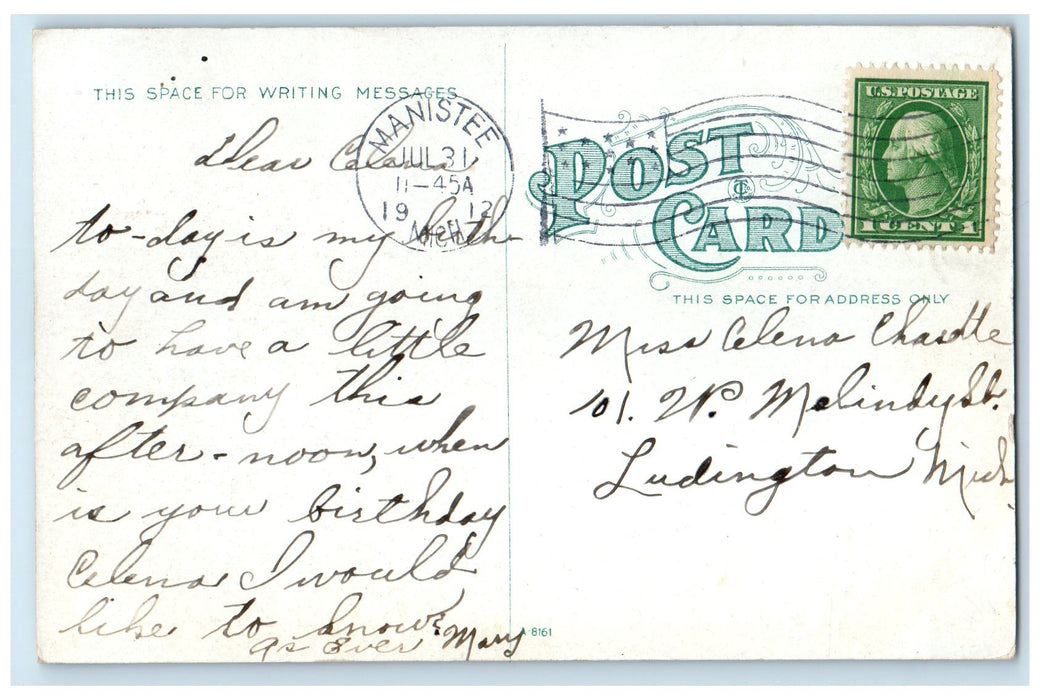 1912 Maple Street Bridge River Lake Ship Ferry Manistee Michigan MI Postcard