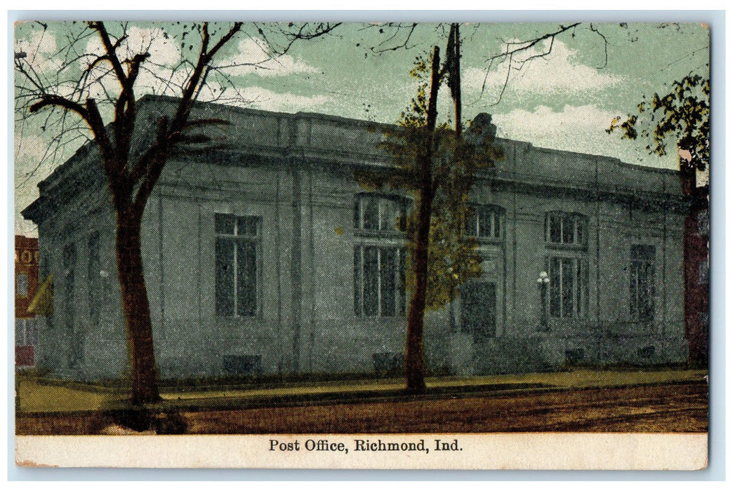 c1910s Post Office Exterior Roadside Richmond Indiana IN Unposted Trees Postcard