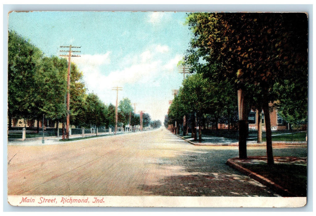 c1910's Main Street Trees Scene Richmond Indiana IN Unposted Vintage Postcard