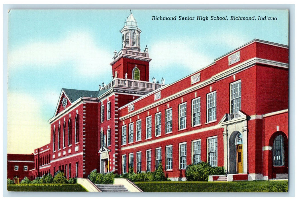 c1940's Richmond Senior High School Exterior Scene Richmond Indiana IN Postcard