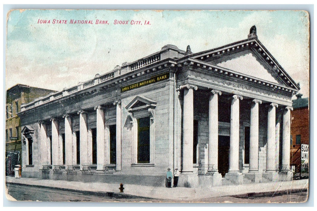 1910 Iowa State National Bank Exterior Scene Sioux City Iowa IA Posted Postcard