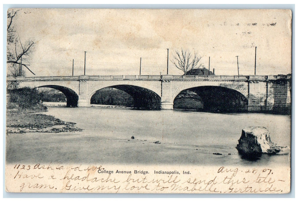 1907 College Avenue Bridge Street River Lake  Indianapolis Indiana IN Postcard