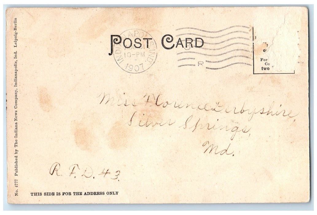 1907 College Avenue Bridge Street River Lake  Indianapolis Indiana IN Postcard