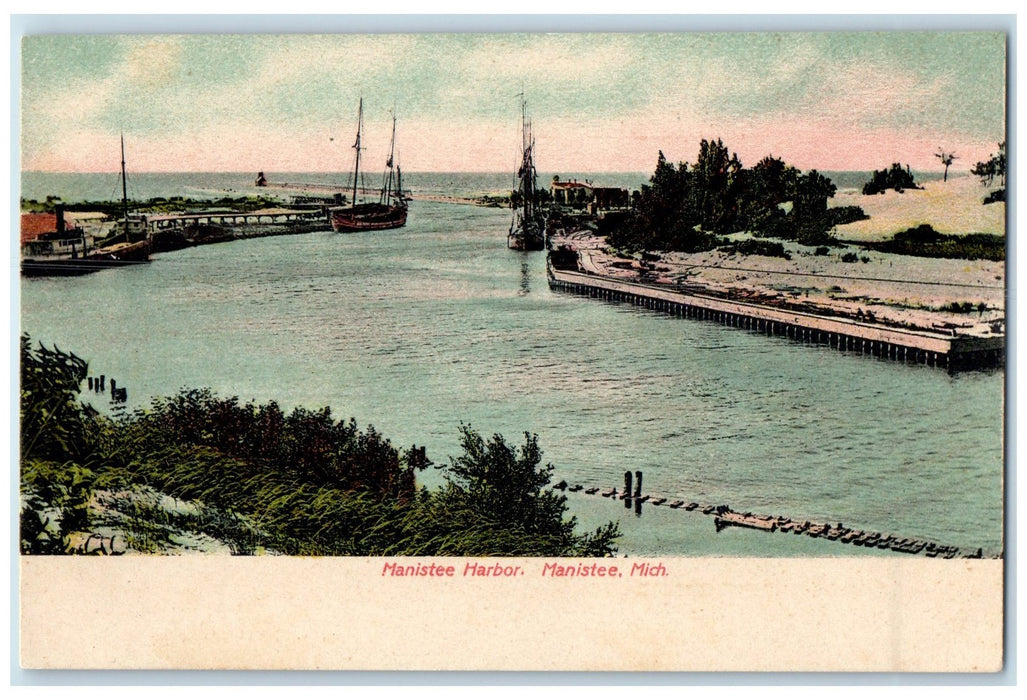 c1905 Manistee Harbor Boat Docking Bridge Manistee Michigan MI Unposted Postcard