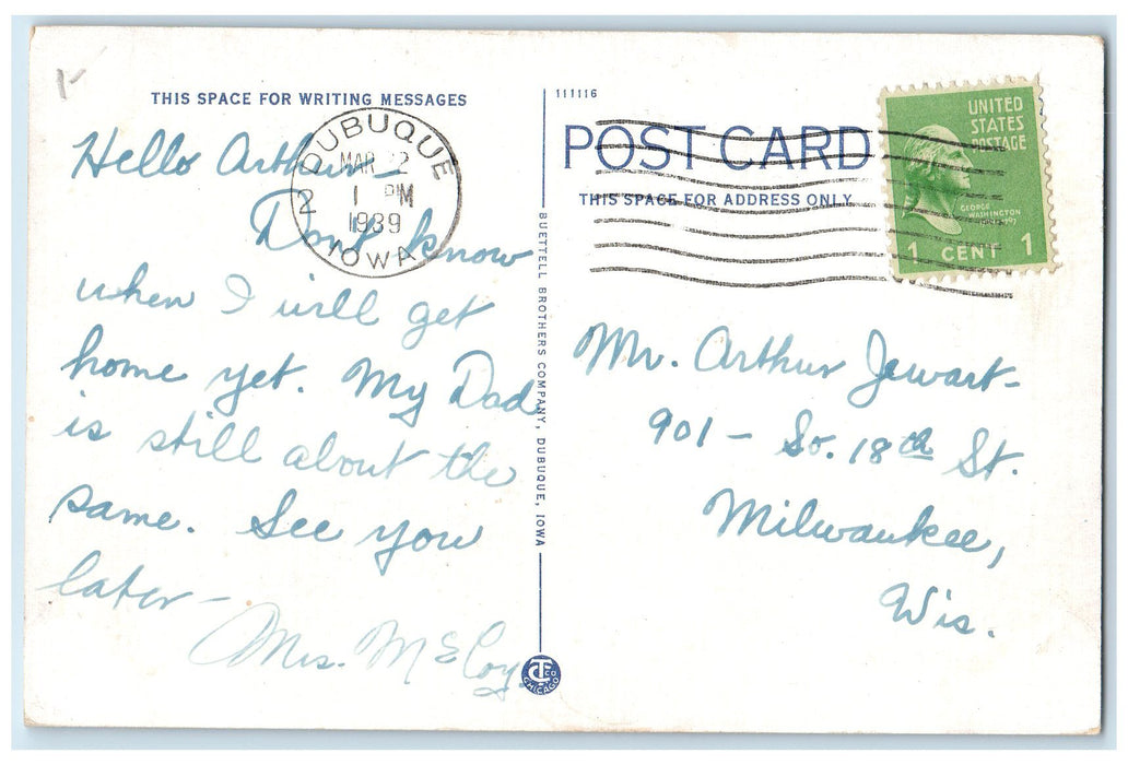 1939 Senior High School Exterior Roadside Dubuque Iowa IA Posted Trees Postcard