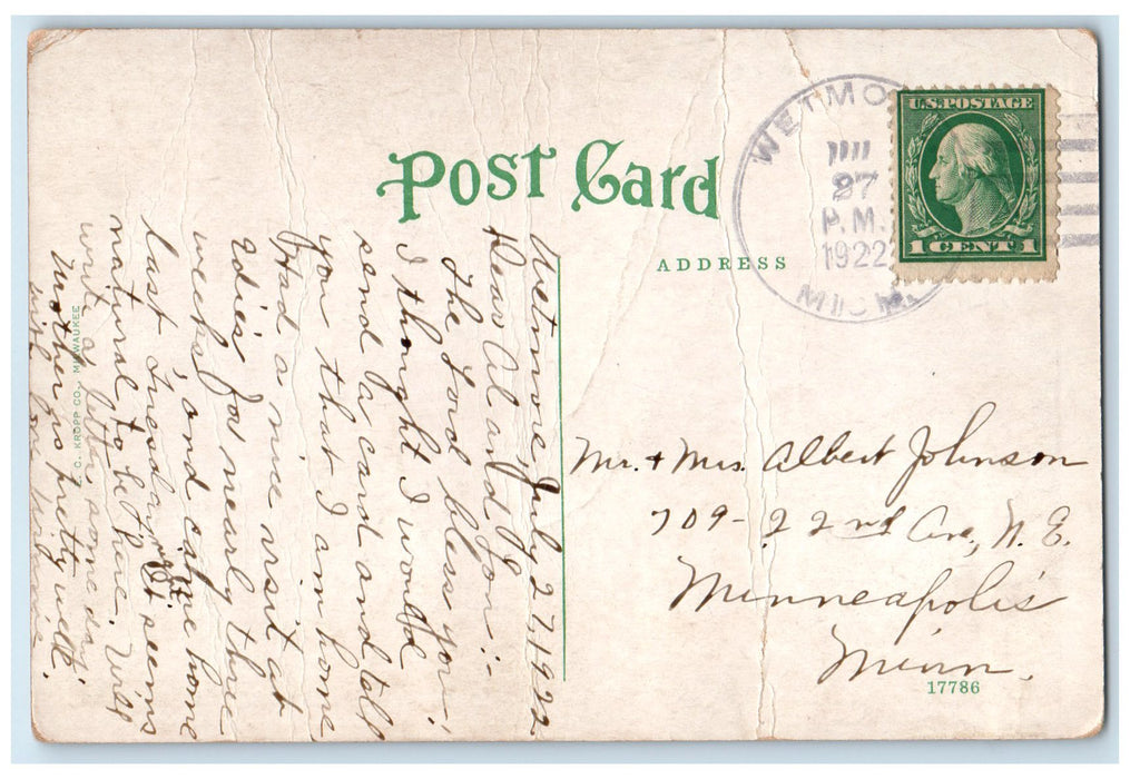 1922 Public Library Building Entrance View Manistee Michigan MI Posted Postcard