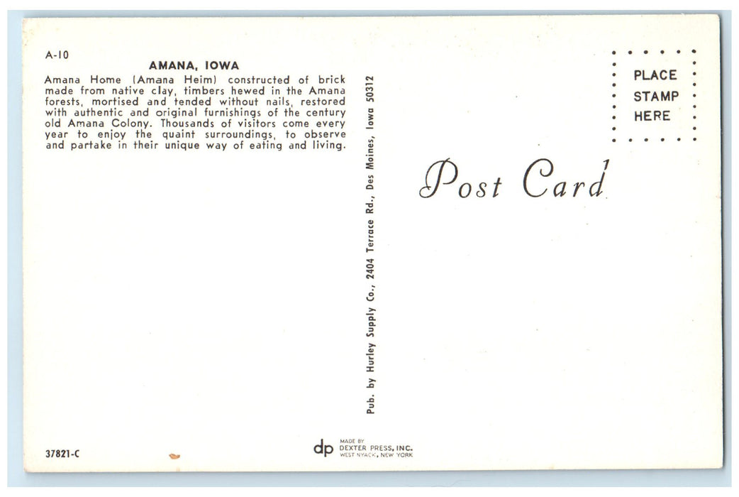 c1960s Amana Home Brick Made Native Clay Amana Iowa IA Unposted Wagon Postcard