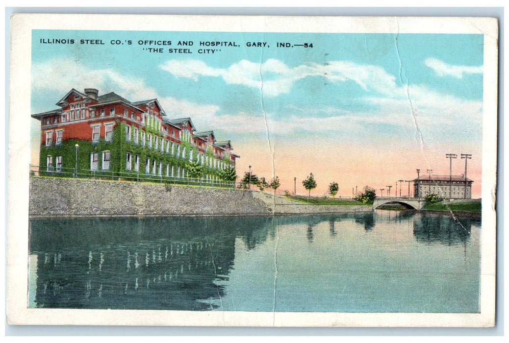 1944 Illinois Steel Company's Offices And Hospital Gary Iowa IA Posted Postcard