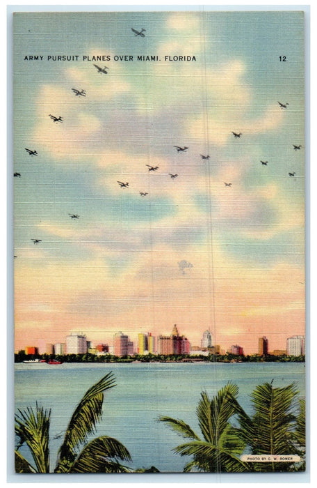 c1940's Army Pursuit Planes All American Air Meet Over Miami Florida FL Postcard