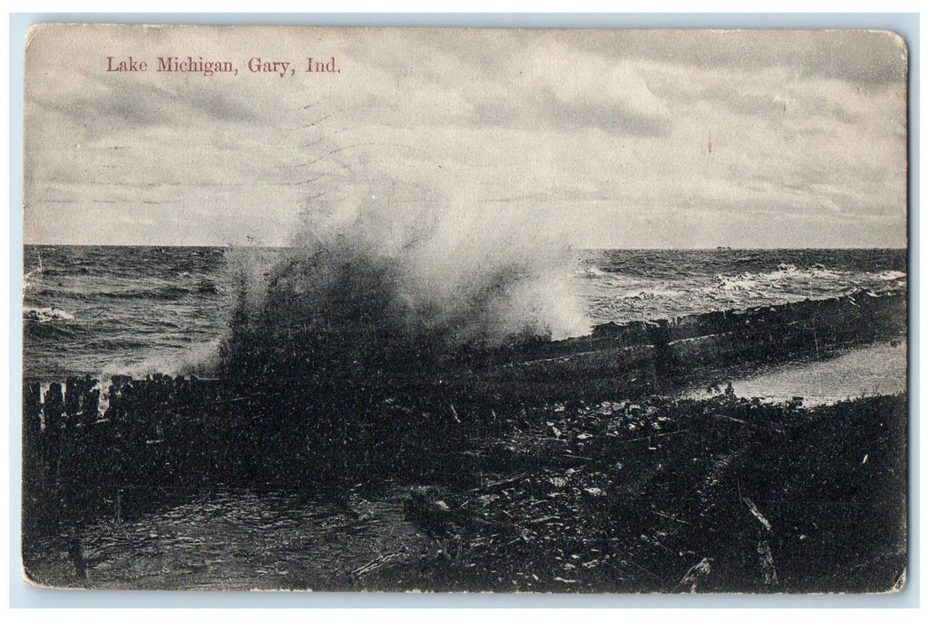 1909 Lake Michigan Clouds Sea Waves Scene Gary Iowa IA Posted Vintage Postcard