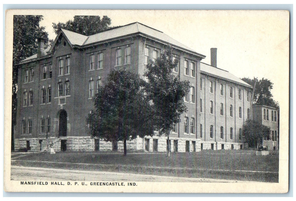 c1920s Mansfield Hall DPU Building Greencastle Indiana IN Vintage Postcard