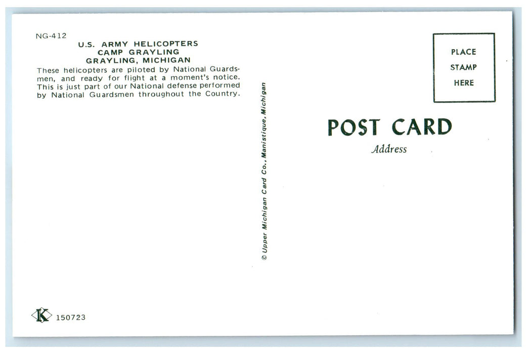 c1950 US Army Helicopters Camp Grayling On Ground Grayling Michigan MI Postcard