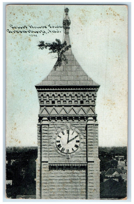 c1910s Court House Tower Clock Scene Greensburg Iowa IA Posted Vintage Postcard
