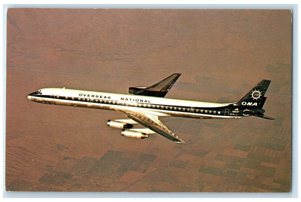 c1950 ONA Overseas National Airways McDonnell Douglas DC863CF Airplane Postcard
