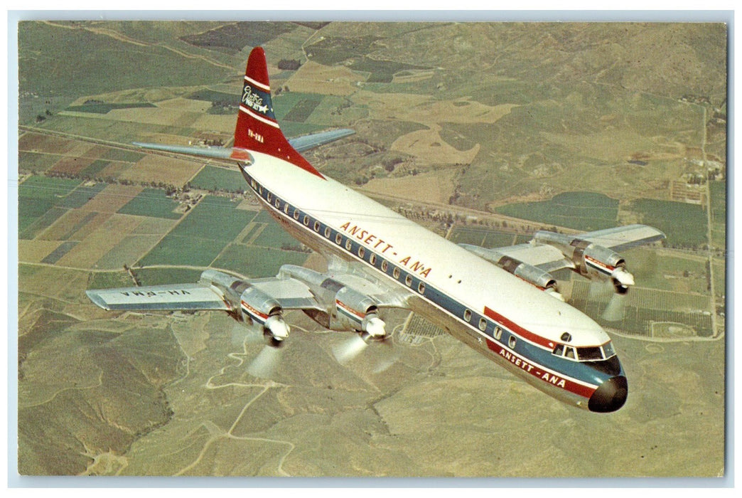 c1950 ANSETT Australian National Airways Lockheed L188A 1959 Airplane Postcard