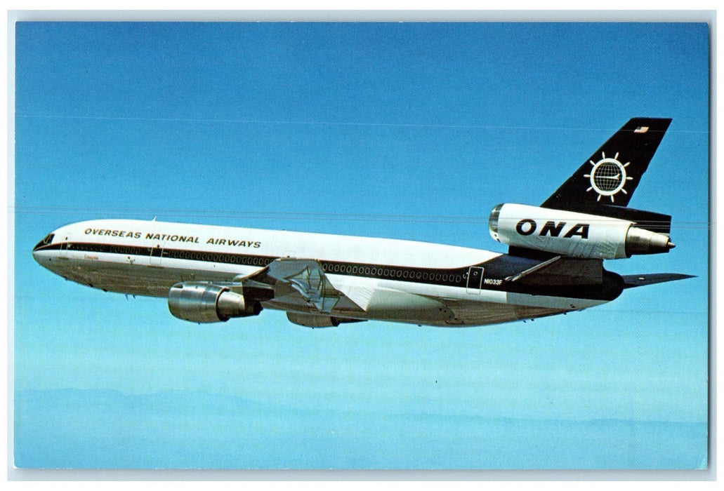 c1950 ONA Overseas National Airways McDonnell Douglas DC1030CF Airplane Postcard