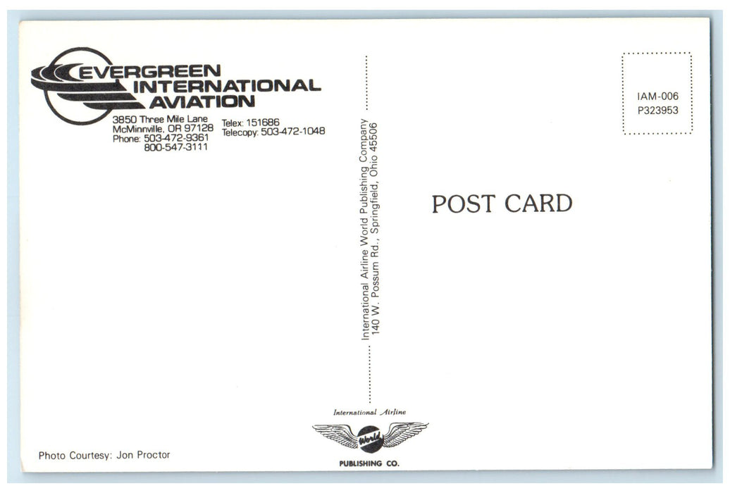 c1950's Evergreen International Aviation Passenger Airplane Advertising Postcard