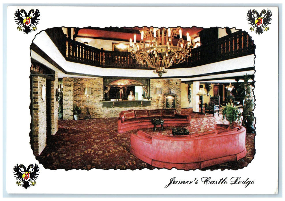 c1920 Jumers Castle Lodge Interior Lobby Restaurant Bettendorf Iowa IA Postcard