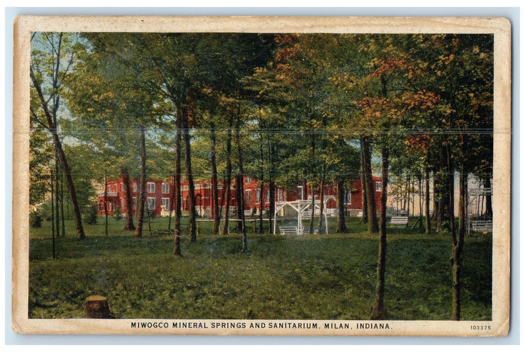 c1920's Miwogco Mineral Springs & Sanitarium Building Milan Indiana IN Postcard