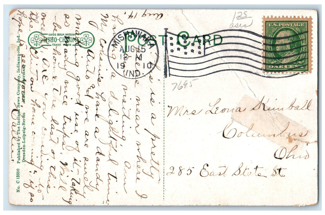 1910 Cedar Street Bridge Lake River View Mishawaka Indiana IN Posted Postcard
