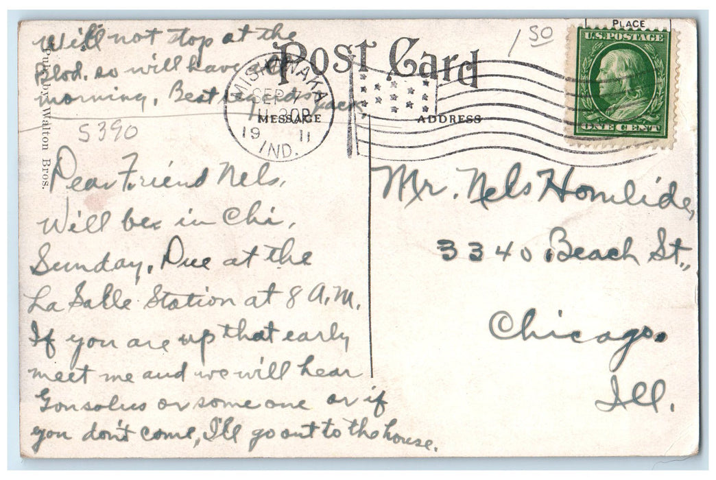 1911 Cedar Street Bridge St. Joseph River Mishawaka Indiana IN Posted Postcard