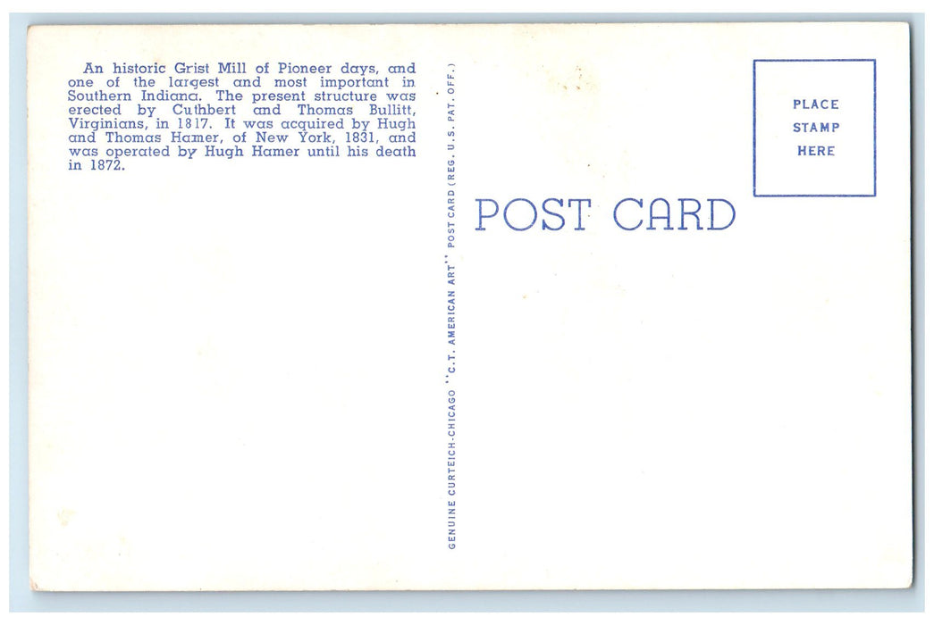 c1950 Hamer's Mill Spring Mill State Park Mitchell Indiana IN Unposted Postcard