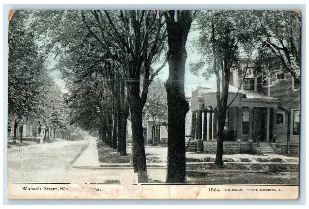 1914 Wabash Street Building Dirt Road Lined Trees Bluffton Indiana IN Postcard