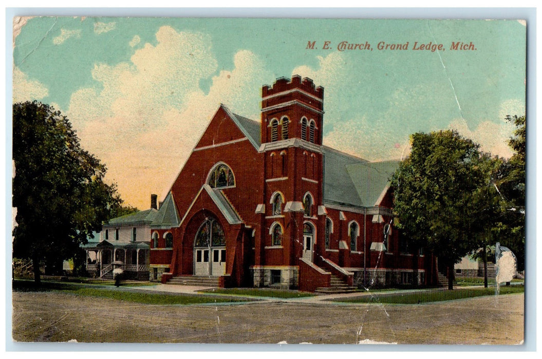 c1910s Methodist Episcopal Church Grand Ledge Michigan MI Unposted Tree Postcard