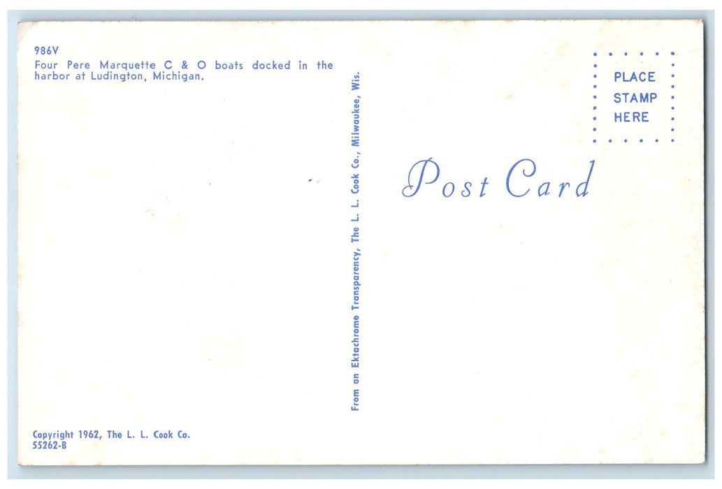 c1950 Four Pere Marquette C&O Boats Docked Harbor Ludington Michigan MI Postcard